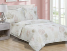 Cream cotton duvet set printed with taupe, blush and grey pressed-leaf silhouettes, with matching shams