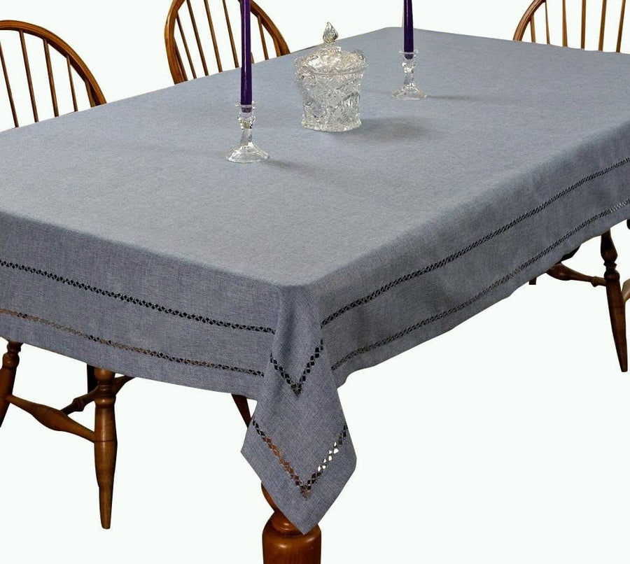 Violet Linen Hemstitch Tablecloth with Drawn-Thread Border — Many Colours