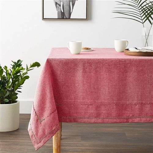 Violet Linen Hemstitch Tablecloth with Drawn-Thread Border — Many Colours