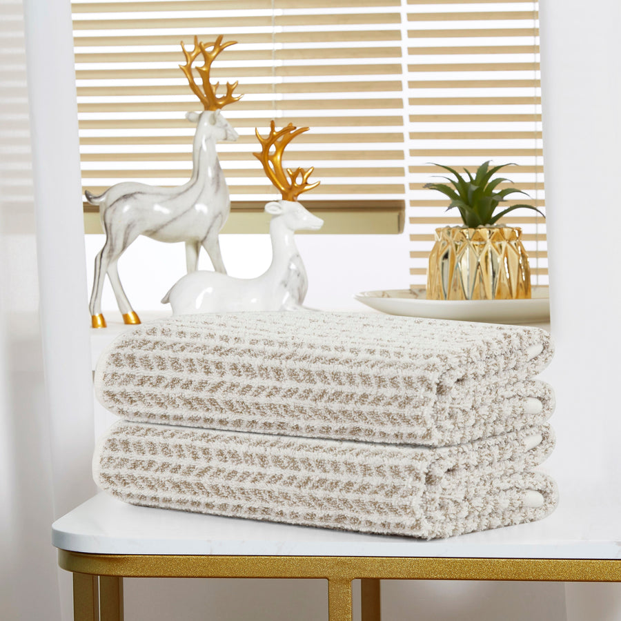 Violet Linen Versailles Terry Hand Towel — Taupe & Cream