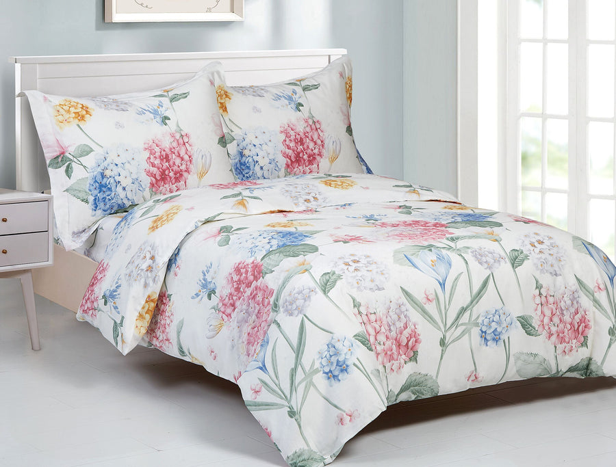 Violet Linen French Pink Hydrangea Floral Pattern Bedding Duvet Cover Set