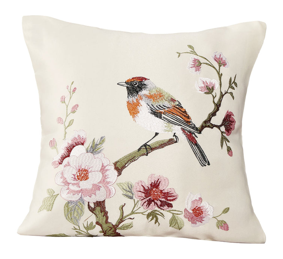 Violet Linen Aviary Geometric Floral Pattern Decorative Accent Throw Pillow