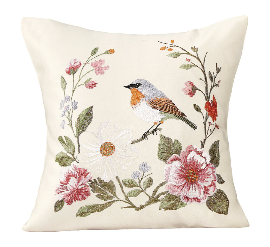 Violet Linen Aviary Geometric Floral Pattern Decorative Accent Throw Pillow
