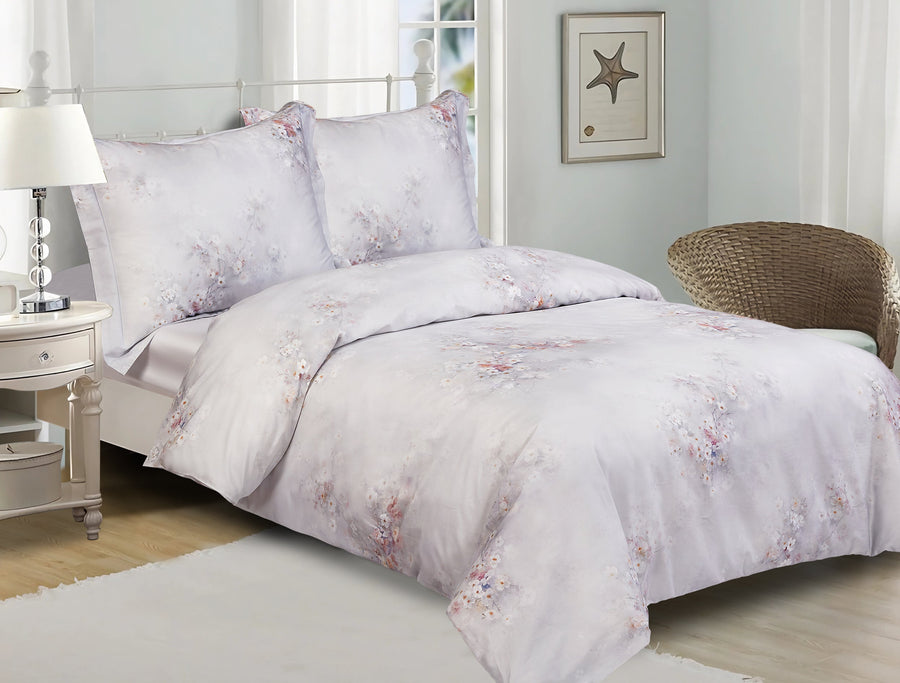 Violet Linen French Bouquet Pattern Bedding Duvet Cover Set