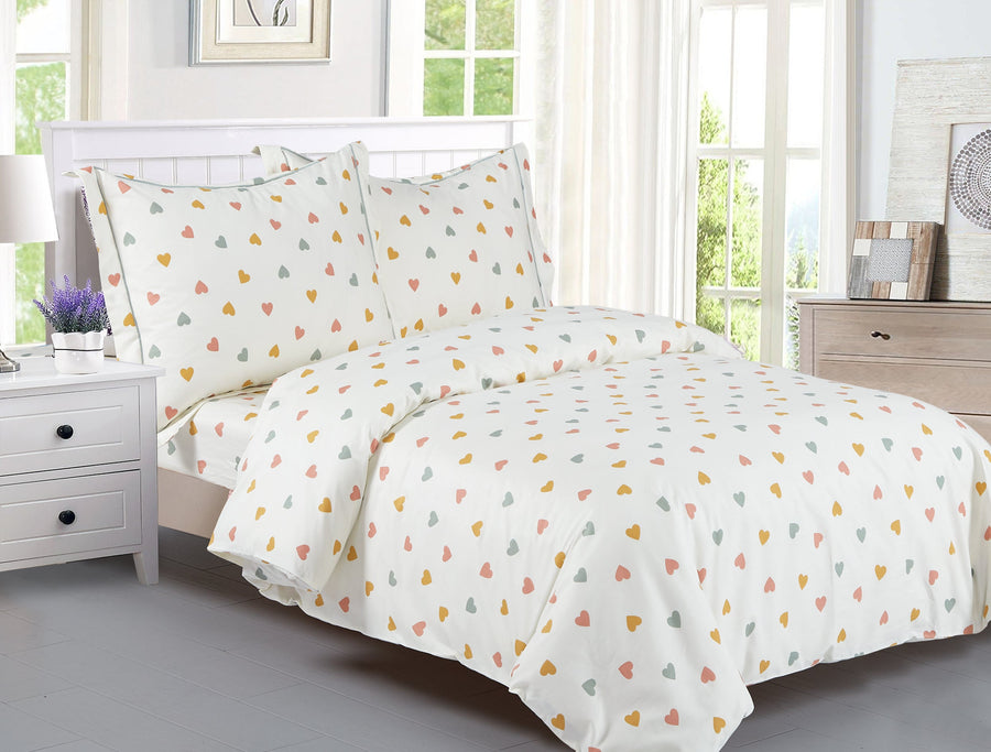 Violet Linen French Junior Colorful Hearts Pattern Bedding Duvet Cover Set