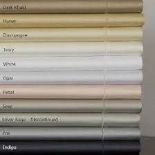 Colour chart of cotton sateen fitted sheets in gold, ivory, silver, taupe, white and more