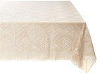 Cream crochet lace tablecloth in an all-over star pattern with a picot pompom border