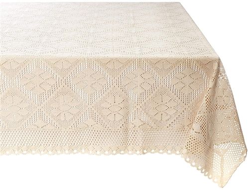 Violet Linen Stars Crochet Lace Tablecloth — Ivory & White