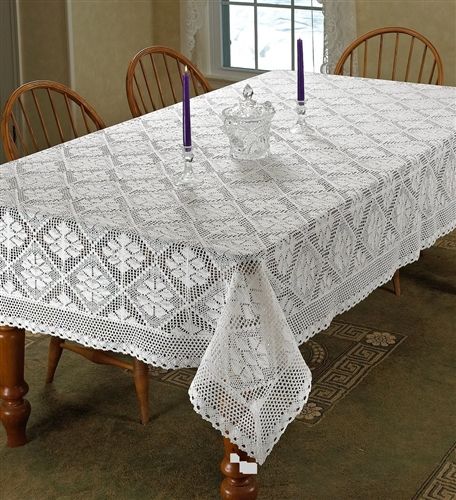 Violet Linen Stars Crochet Lace Tablecloth — Ivory & White