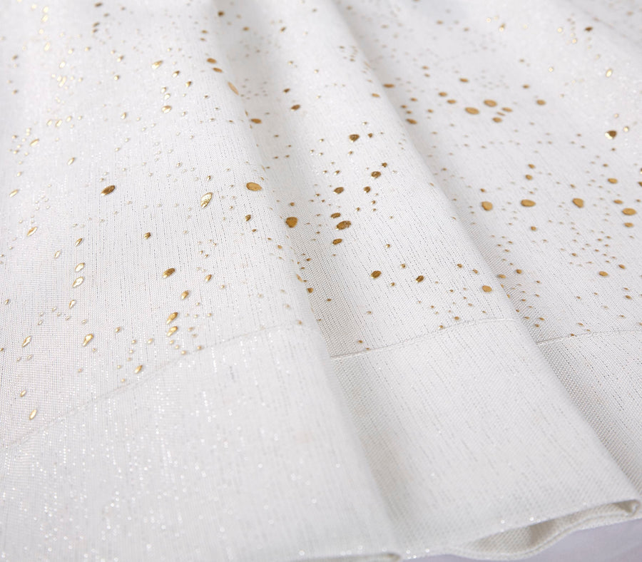 Violet Linen Vintage Gold-Fleck Tablecloth — White with Metallic Splatter