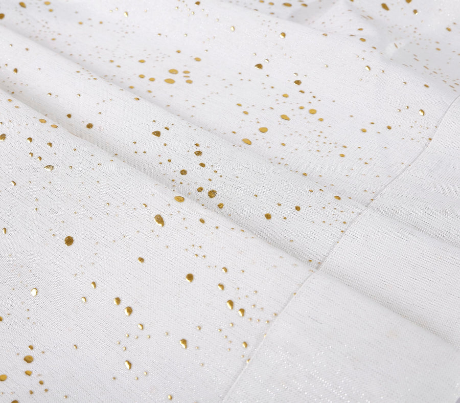 Violet Linen Vintage Gold-Fleck Tablecloth — White with Metallic Splatter