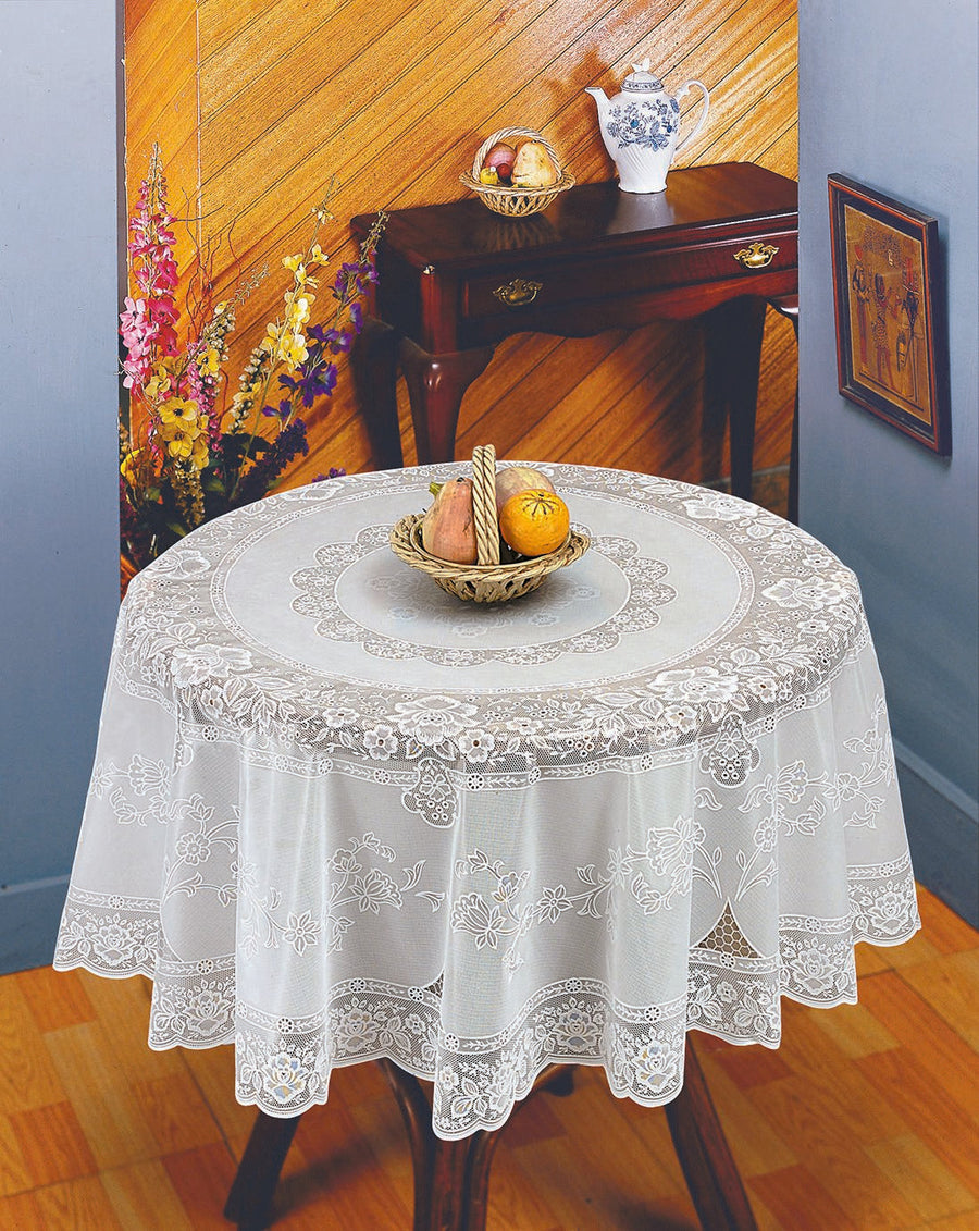 Violet Linen Vinyl Lace Tablecloth — Ivory or White, Wipe-Clean