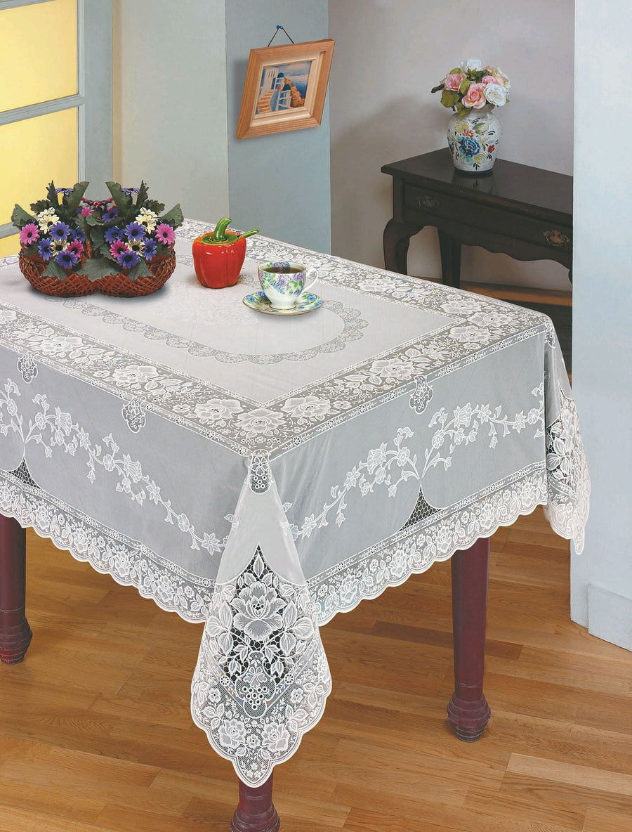 Violet Linen Vinyl Lace Tablecloth — Ivory or White, Wipe-Clean