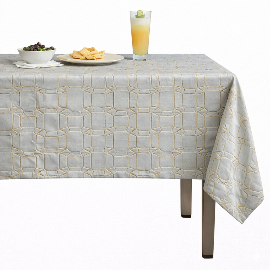 Square Jacquard Quilted Look Tablecloth – Alabaster