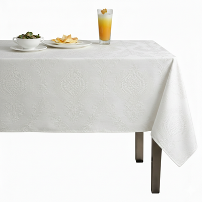 Treasure Jacquard Quilted Look Tablecloth – Off White