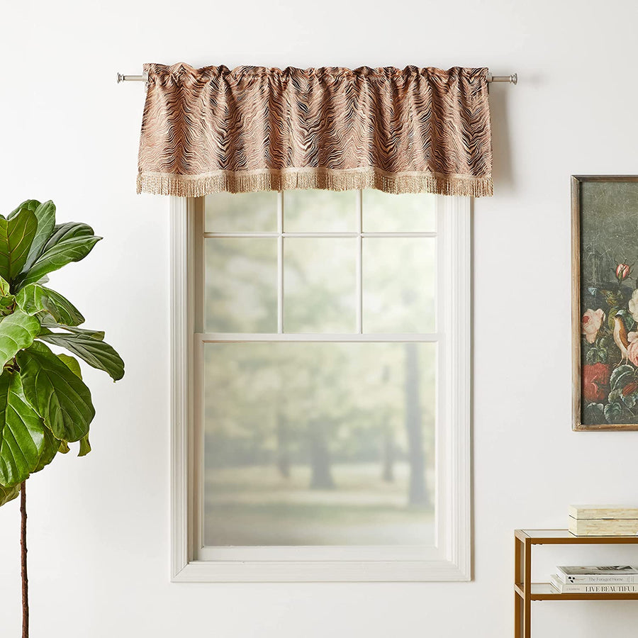 Boutique Zebra Patern Decorative Window Treatment Rod Pocket Curtain Straight Valance