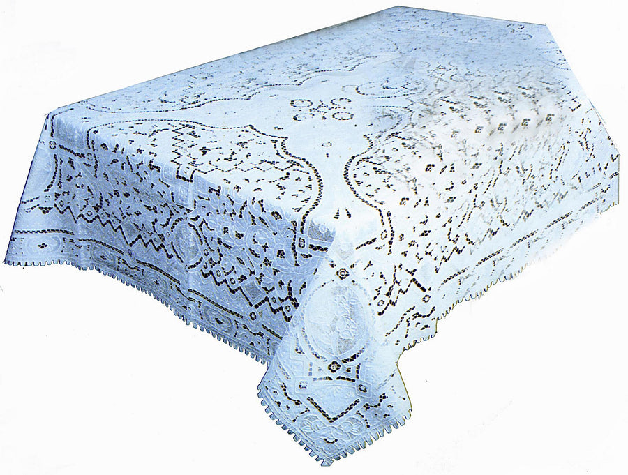 Violet Linen Wall of China Filet Lace Tablecloth — White & Ivory, Banquet Sizes