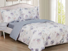 White cotton-sateen duvet set printed with watercolour lavender, blush and blue flowers, grey reverse