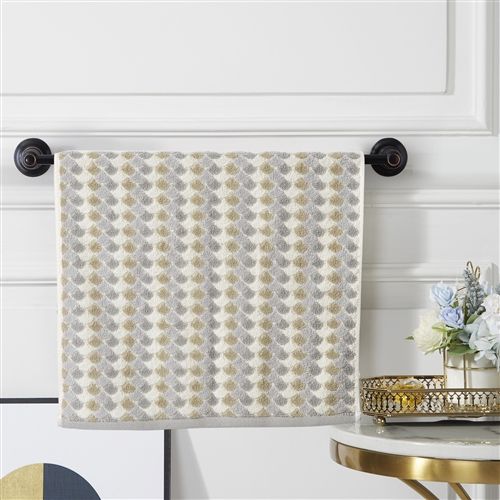 Violet Linen Mirage Terry Towel — Taupe & Grey Geometric
