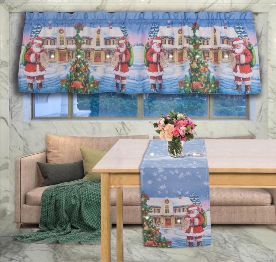 Seasonal Glories Illuminated LED Christmas Decorative Window Treatment Rod Pocket Curtain Straight Valance