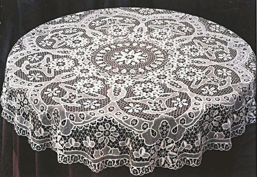 Violet Linen Wanli Lace Tablecloth — White & Ivory Openwork