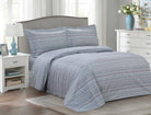 Grey cotton duvet set with fine multicolour horizontal striping and matching shams