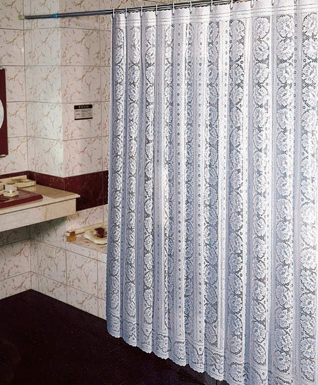 Violet Linen Floral Vinyl Lace Shower Curtain — Ivory or White