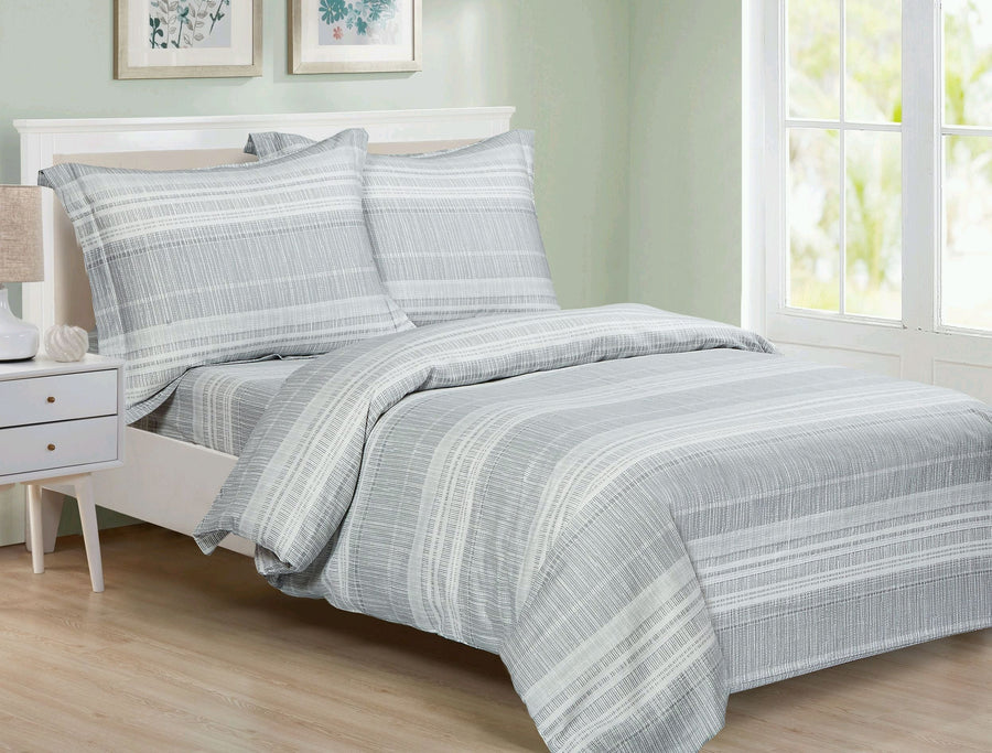 Violet Linen Exquisite Stripe 6-Piece Cotton Duvet Set — Grey