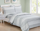 Grey cotton duvet set with a textured white-and-grey stripe and matching shams