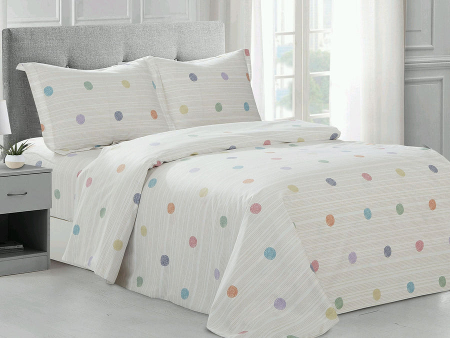 Violet Linen French Circular 6-Piece Cotton Duvet Set — Cream with Pastel Dots