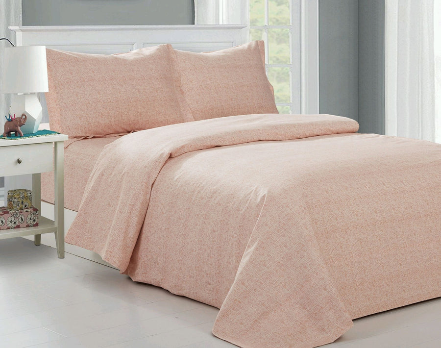 Violet Linen Peach Plaid Cotton Duvet Set — Soft Peach