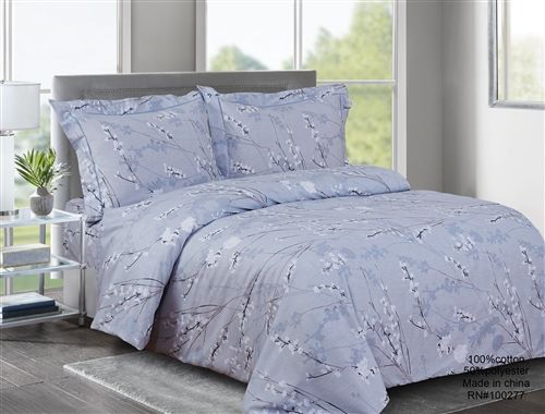 Violet Linen Spring Bloom Blossom Cotton Duvet Set — Periwinkle Blue