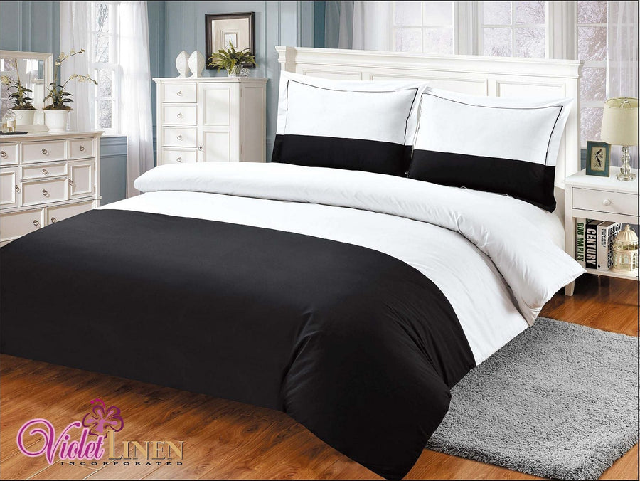 Violet Linen Hotel Cotton-Poly 8-Piece Duvet Set — Black & White