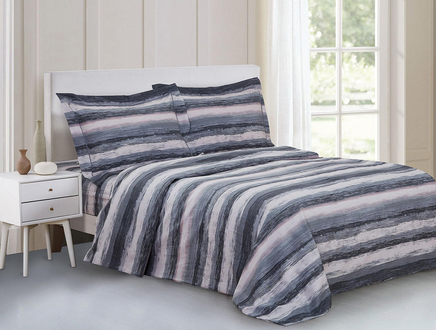 Grey and blush painterly marble-stripe cotton duvet set with matching shams