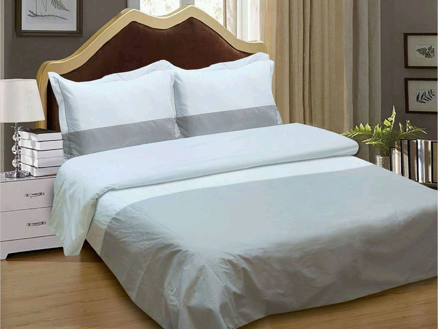 Violet Linen Sateen Hotel 8-Piece Cotton Sateen Duvet Set — White & Grey Colour-Block