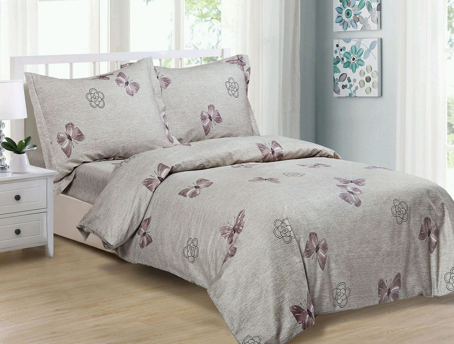 Violet Linen Soft Waves Butterfly & Rose 6-Piece Cotton Duvet Set — Taupe