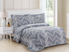 Grey-blue and white chevron zigzag duvet set with two matching shams