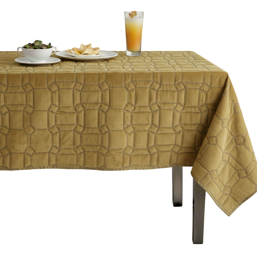 Square Jacquard Quilted Look Tablecloth – Gold