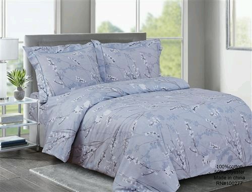 Violet Linen Spring Bloom Blossom Cotton Duvet Set — Periwinkle Blue