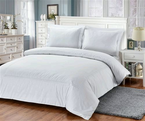 Violet Linen Hotel Collection 8-Piece Duvet Set — All White, Framed Pintuck Border
