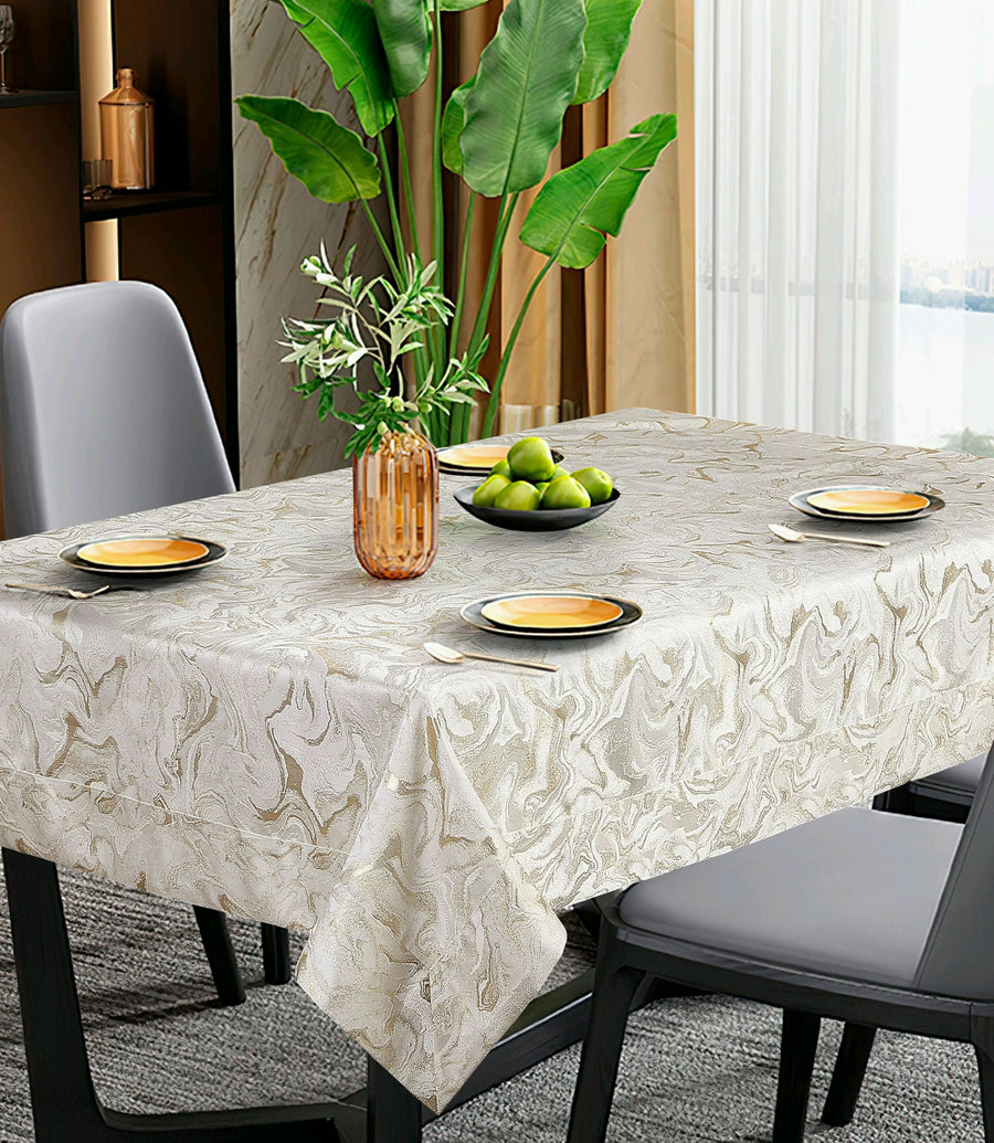 Violet Linen Victoria Marble-Swirl Jacquard Tablecloth — Cream, Banquet Sizes