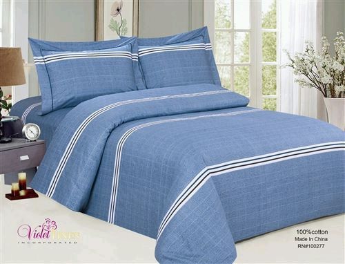 Violet Linen French Cheerful Blue Duvet Set — Chambray Blue, 100% Cotton, 6 Piece