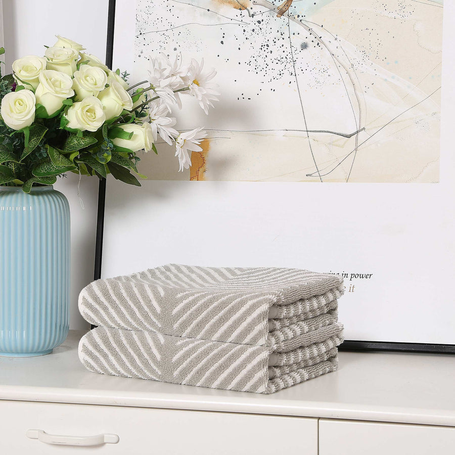 Violet Linen Silver Waves Chevron Terry Hand Towel — Grey & White