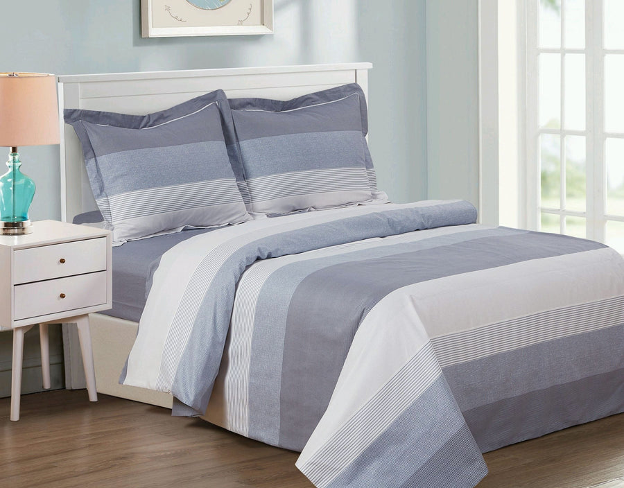 Violet Linen French Sea Stripe Duvet Set — Blue & White, 6 Piece