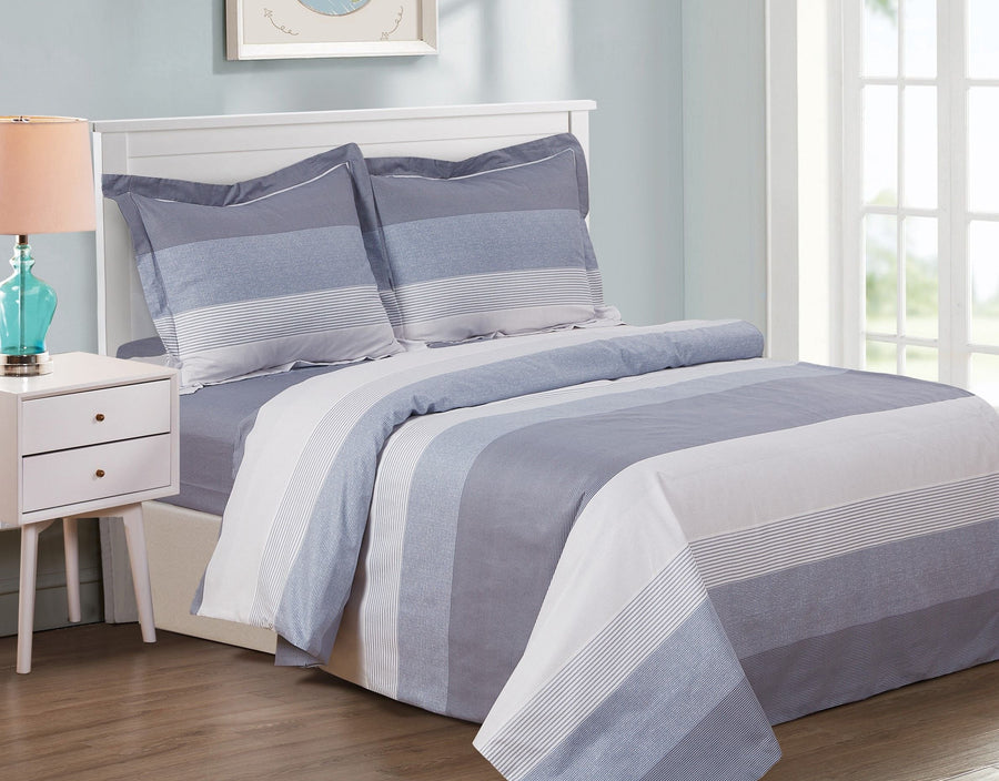 Violet Linen French Sea Stripe Duvet Set — Blue & White, 6 Piece