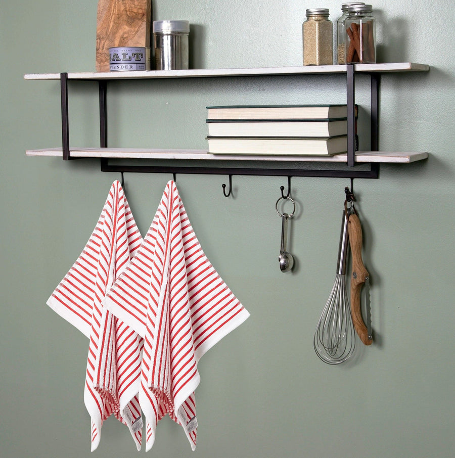 Violet Linen Chain Stripe Dishtowels — Red & White