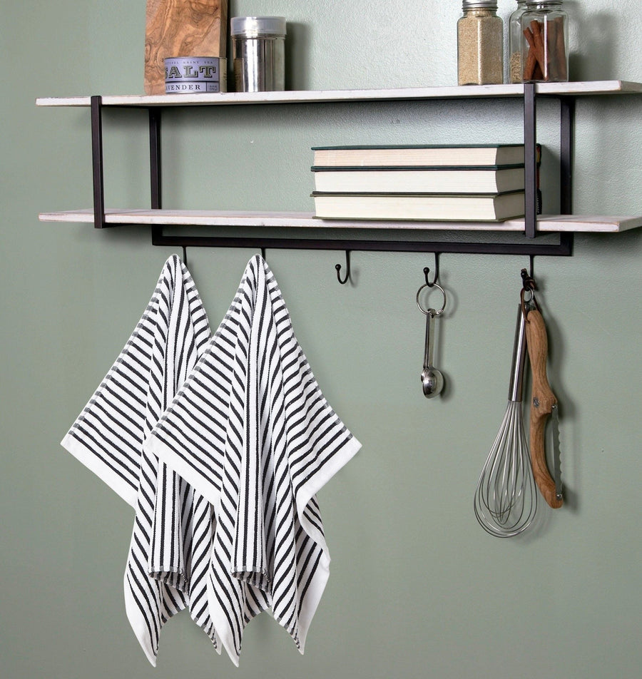 Violet Linen Chain Stripe Dishtowels — Black & White