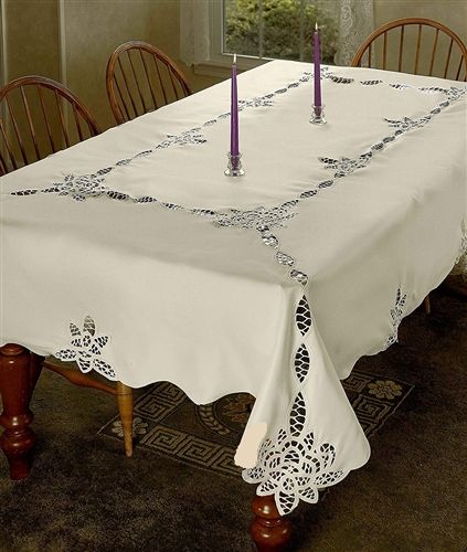 Violet Linen Battenburg Lace Cutwork Tablecloth — Ivory or White