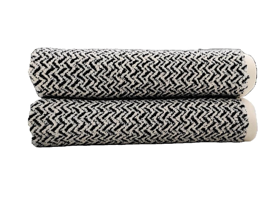 Violet Linen Chevron Terry Towels — Black & White Zigzag