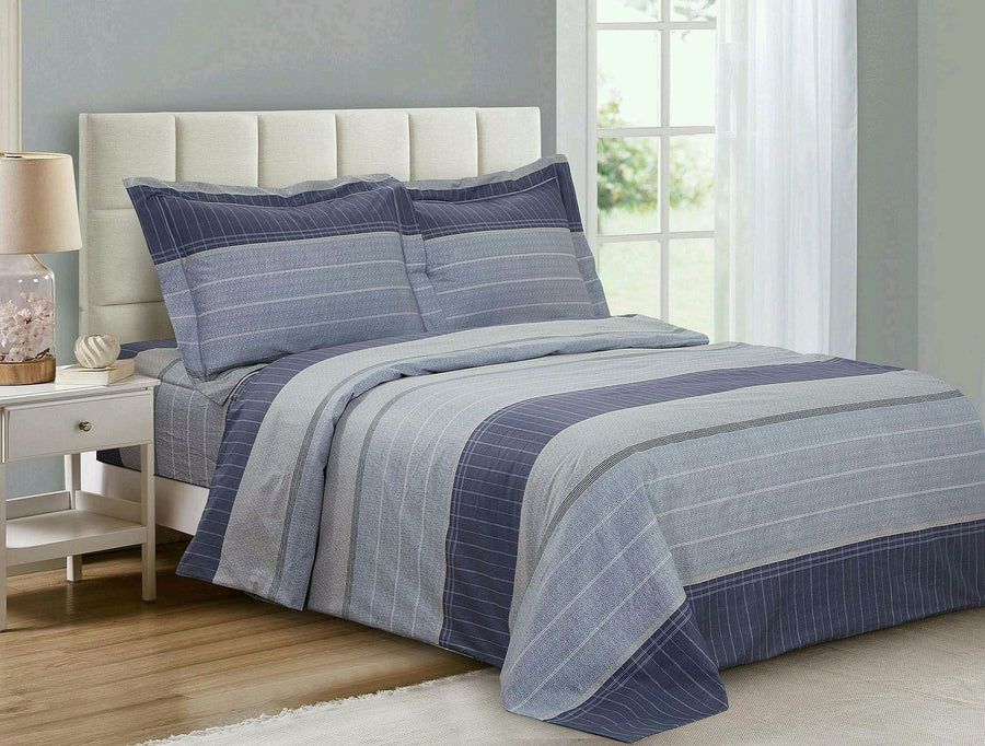 Violet Linen French Blue Stripe 6-Piece Cotton Duvet Set — Navy & Chambray